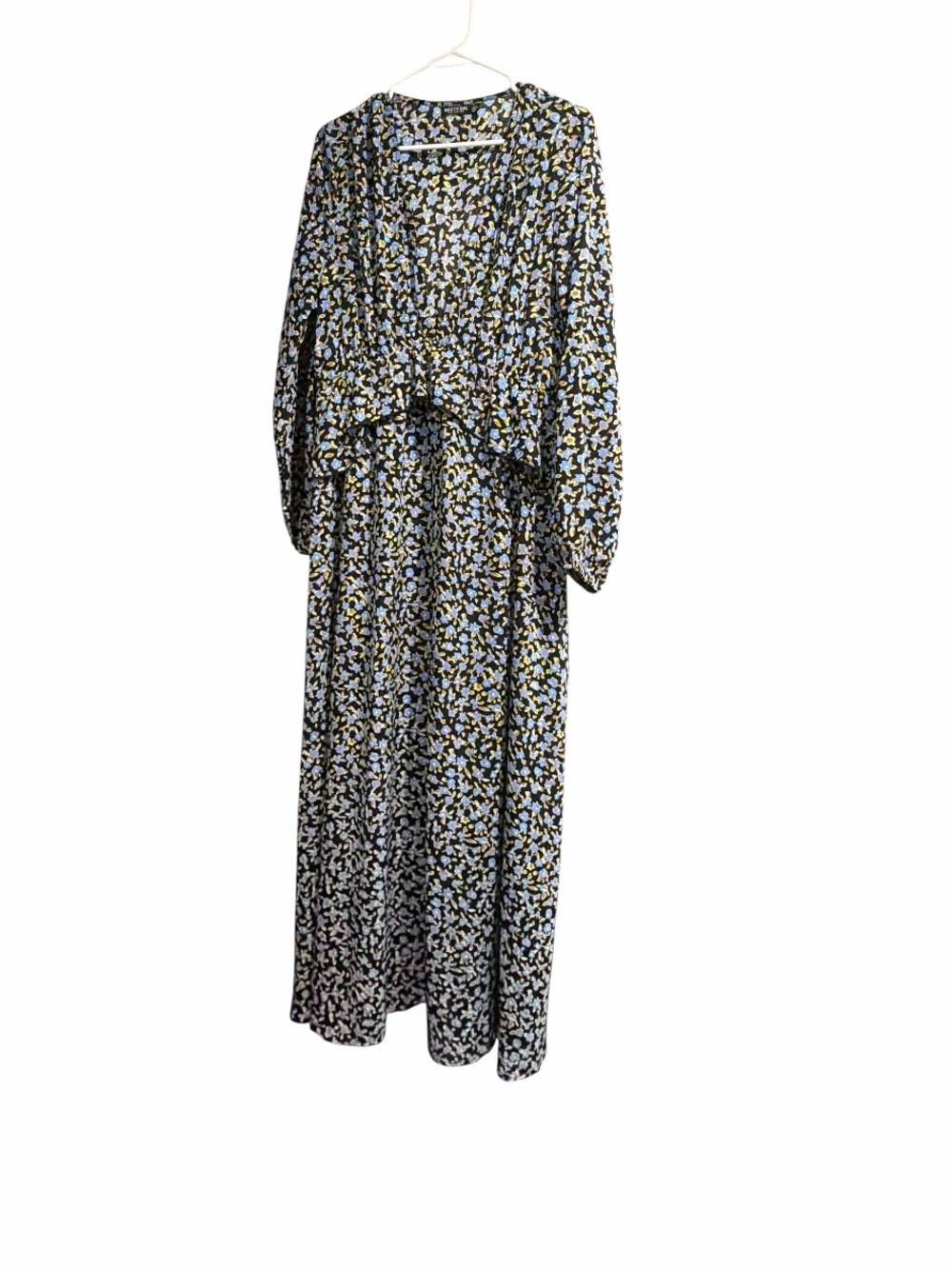 Nasty Gal Floral Maxi Dress Black Blue Yellow Long Sleeve Size 10 - Picture 1 of 6